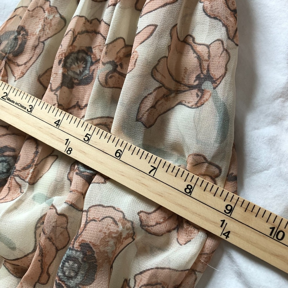 Lucky Brand Top Womens XS Floral Tan Pink Blush Peasant Bell Sleeve Sheer NWT - Picture 14 of 16
